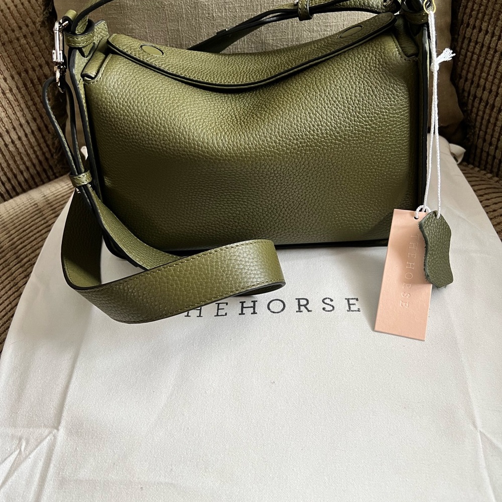 The Horse Olive Shoulder Bag with Textured Leather and Adjustable Strap NEW